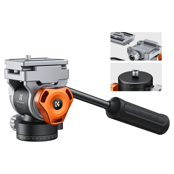 Stativkopf, K&F Concept FH-03 Fluidkopf,Stativkopf für Stativ,Videokopf mit Arca-Swiss Schnellwechse