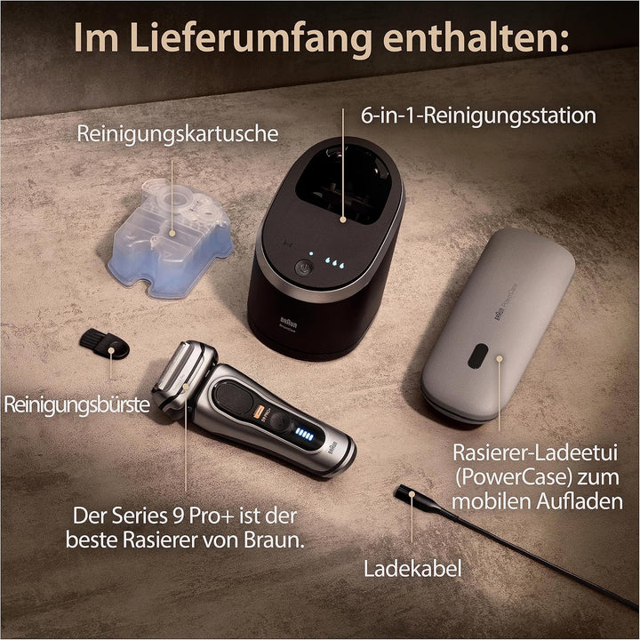 Braun Series 9 Pro+ Rasierer Herren, Elektrorasierer mit 5 Pro Rasierelementen, Langhaarschneider &