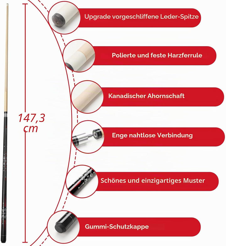 inucue Billard Queue, 58 Zoll Maple Pool Queue Stick 13mm Spitzen für Professionelle Billardspieler,