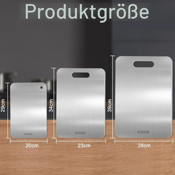 3 Stück Titan Schneidebrett Set S316 - Schneidebretter Edelstahl Doppelseitiges Lebensmittel BPA-fre