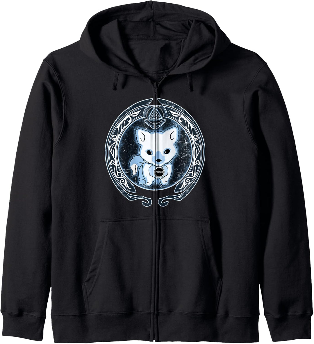 Wikinger Fenrir Fenris Wolf Welpe Runen Valknut Symbol Kapuzenjacke