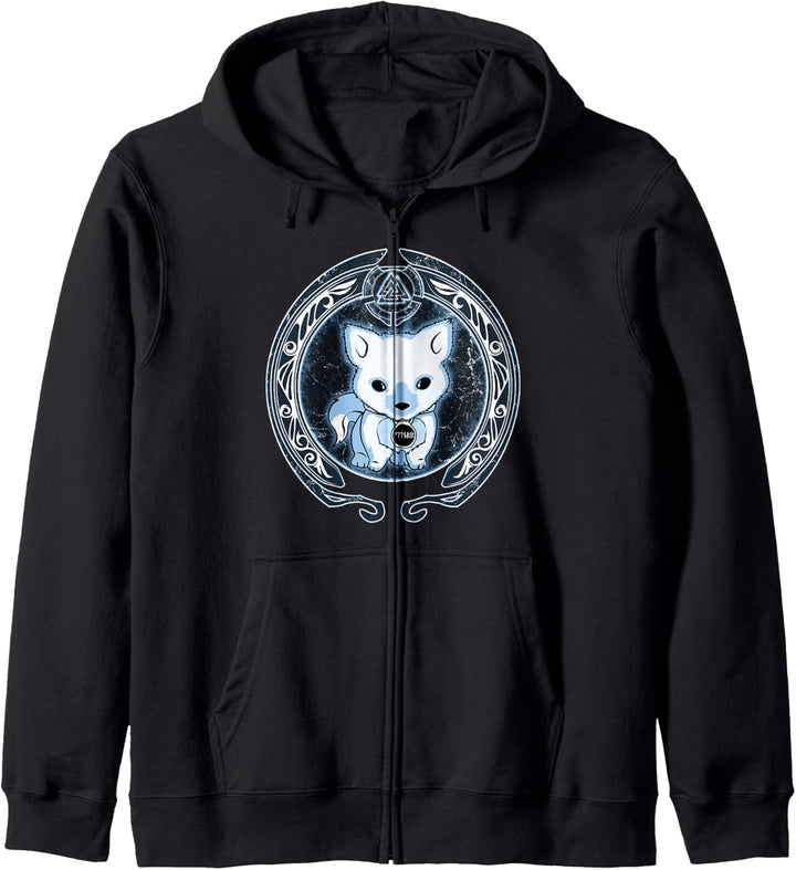 Wikinger Fenrir Fenris Wolf Welpe Runen Valknut Symbol Kapuzenjacke