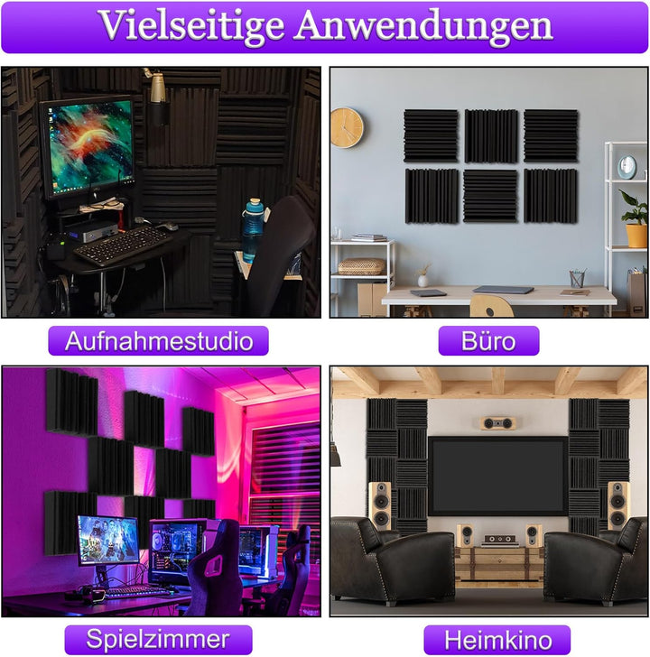 BXI Selbstklebende Akustikschaum-Paneele, 30 x 30 x 5 cm 18 Stück Breitband Schallabsorbierender Sch