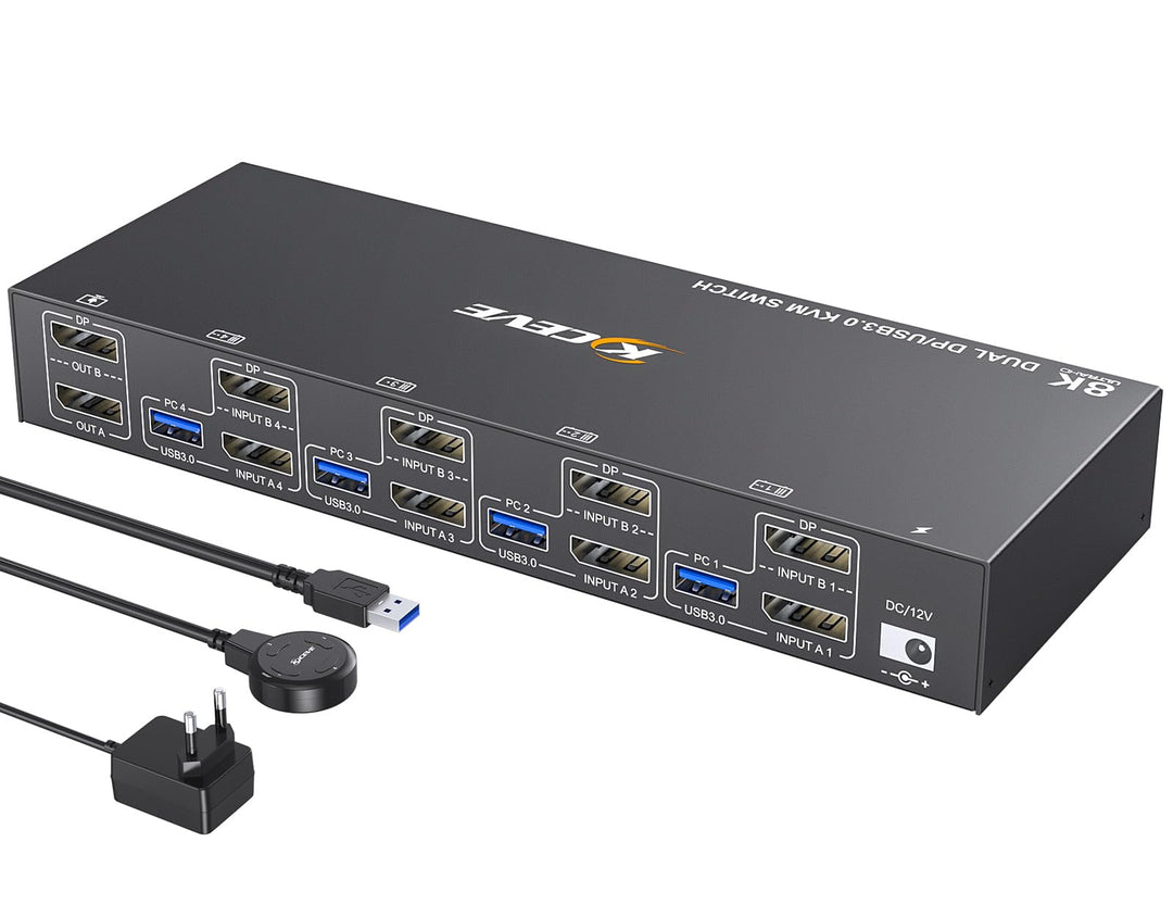 KVM Switch 4 PC 2 Monitore Displayport, USB 3.0 KVM Switch 4 PC 2 Monitore 4K@144Hz teilen sich Tast