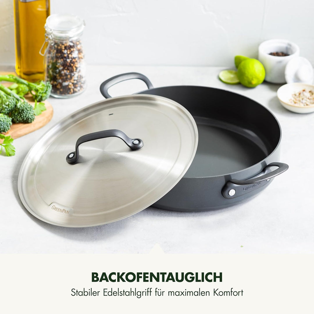 GreenPan Craft Hartanodisierte gesunde keramische Antihaft-Schmorpfanne 30 cm/4,9 Liter mit Deckel,