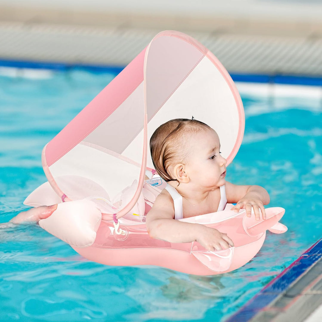 Baby Schwimmring mit UPF50+Sonnendach für ab 3-24 Monate,Aufblasbare Schwimmtrainer Schwimmhilfe Bab