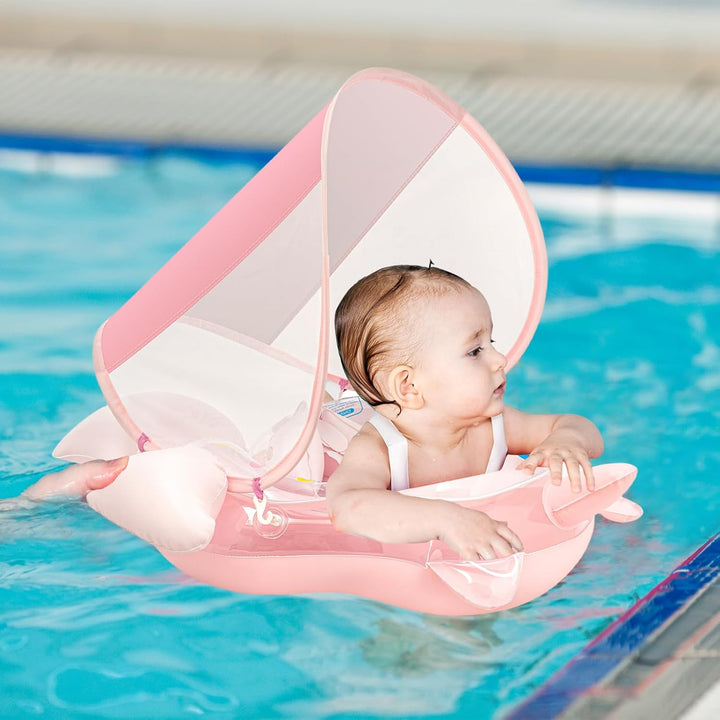 Baby Schwimmring mit UPF50+Sonnendach für ab 3-24 Monate,Aufblasbare Schwimmtrainer Schwimmhilfe Bab
