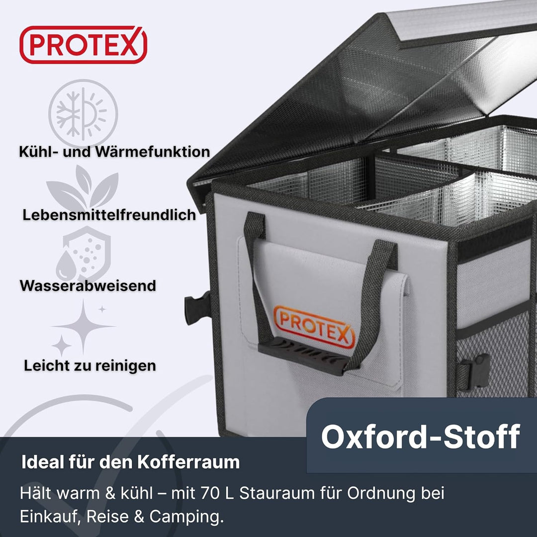 PROTEX Kofferraum Organizer [Testsieger 2025] 70 L Kühltasche - Faltbare Kofferraumtasche mit Deckel