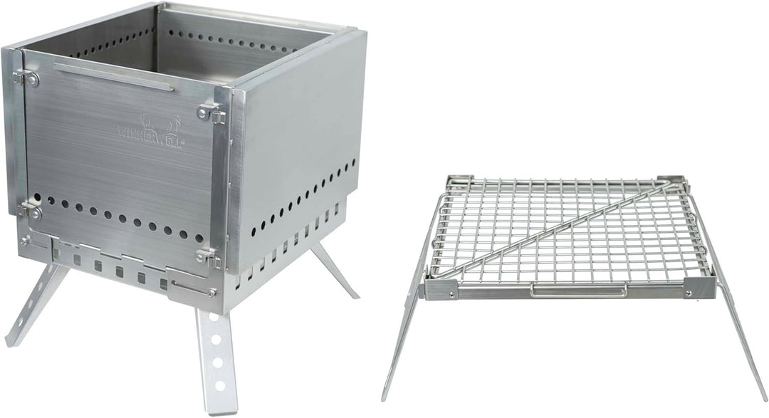 Winnerwell Tragbare Grill-Feuerstelle mit Sekundärverbrennung, Holzkohlebrennstoff, Edelstahl, freis