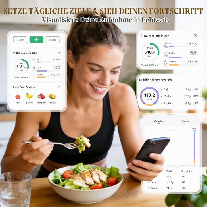Küchenwaage,Digitale Küchenwaage,Digitale Küchenwaage mit Nährwertberechnung,Smart Küchenwaage mit k