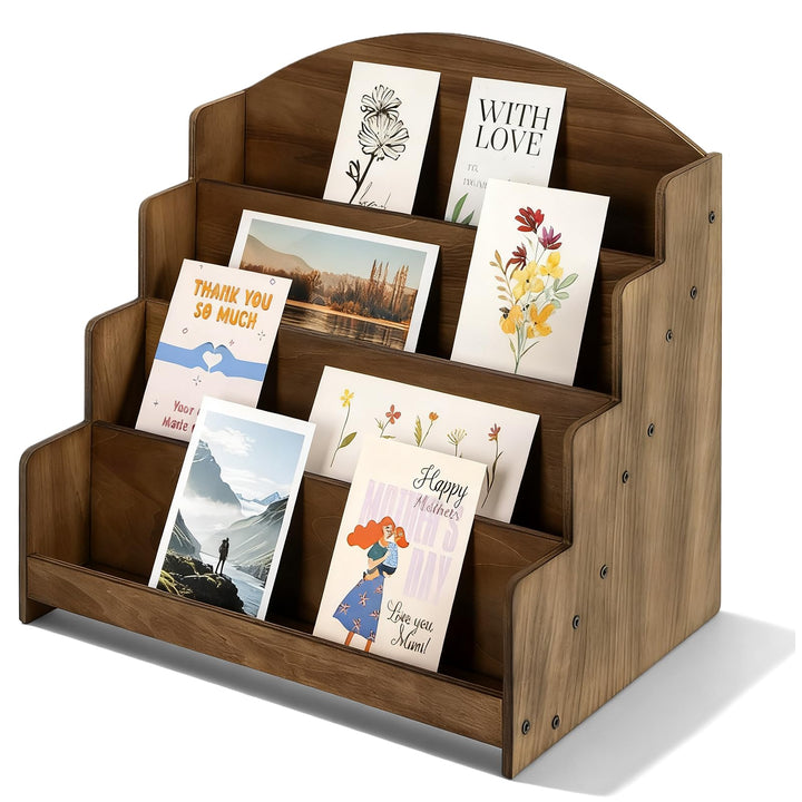 Kartenständer Aus Holz Mit 4 Etage Display Ständer, Postkartenständer, Präsentationsständer, Grusska