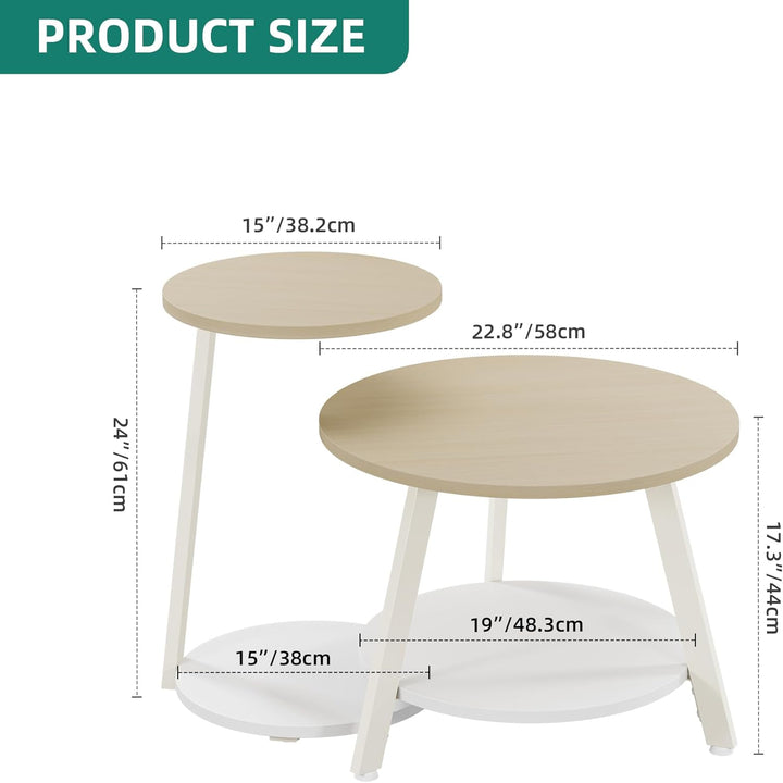 YITAHOME 2er Set Couchtisch Set Rund, Wohnzimmertisch mit Stauraum, Beistelltisch 2er Set Stapelbar