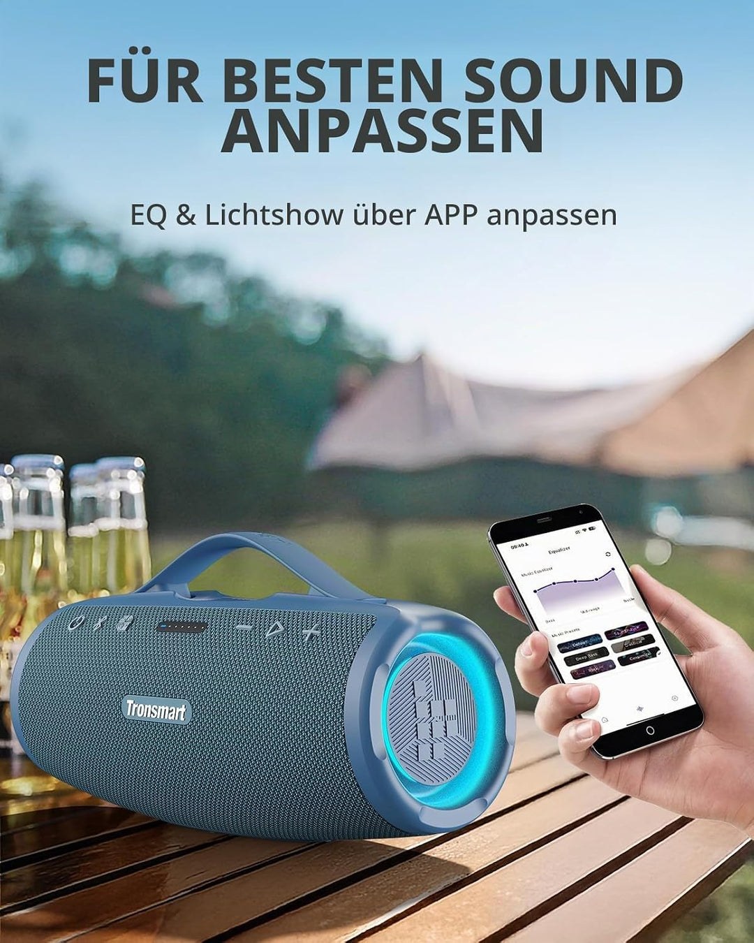 Tronsmart Mirtune S100 Bluetooth Lautsprecher, IPX7 wasserdicht, 5.3 Bluetooth, 20 Stunden Lange Akk