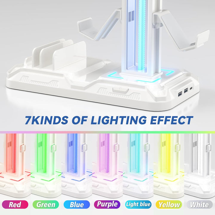 KDD Headset Halterung Led mit Ladestation - PS5 Controller Halter & Kopfhörer Ständer Tisch mit 9 Li
