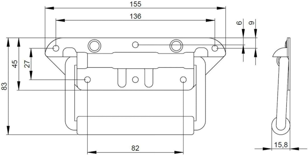 Adam Hall Hardware 34482 M12 AH - 12er Set Klappgriff/Kistengriff gefedert silber 6-Loch