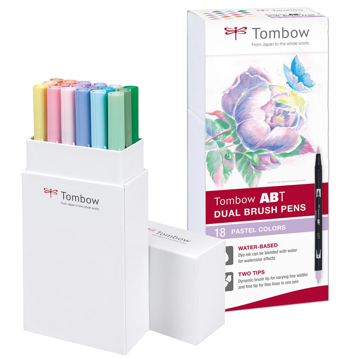 Tombow ABT-18P-5 Fasermaler Dual Brush Pen mit zwei Spitzen 18er Set, pastellfarben