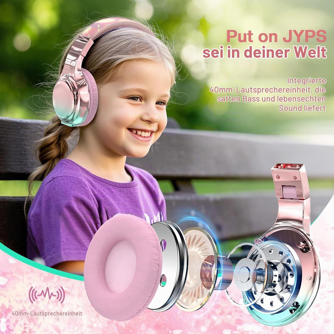 JYPS Bluetooth Kopfhörer Kinder, Kabellose Kopfhörer Bluetooth Kinder Over Ear, Kopfhörer Kinder Blu