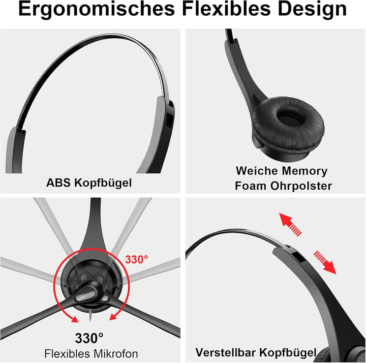 Voistek USB Headset mit Mikrofon für PC Laptop, Typ-C/USB-A, Wired Kopfhörer mit Geräuschunterdrücku