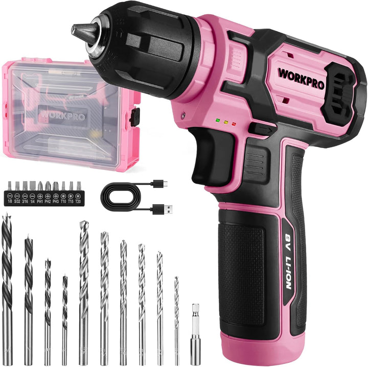 WORKPRO 8V Akku Bohrschrauber Set mit Transportkoffer, Akkuschrauber, 2x2000 mAh Akkus Bohrmaschine,