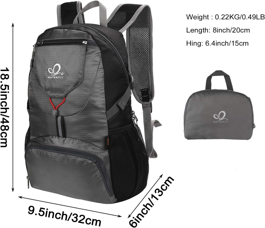 WATERFLY Ultraleicht Faltbar Klein Rucksack: 20L Leicht Packable Wanderrucksack Tagesrucksack Trekki