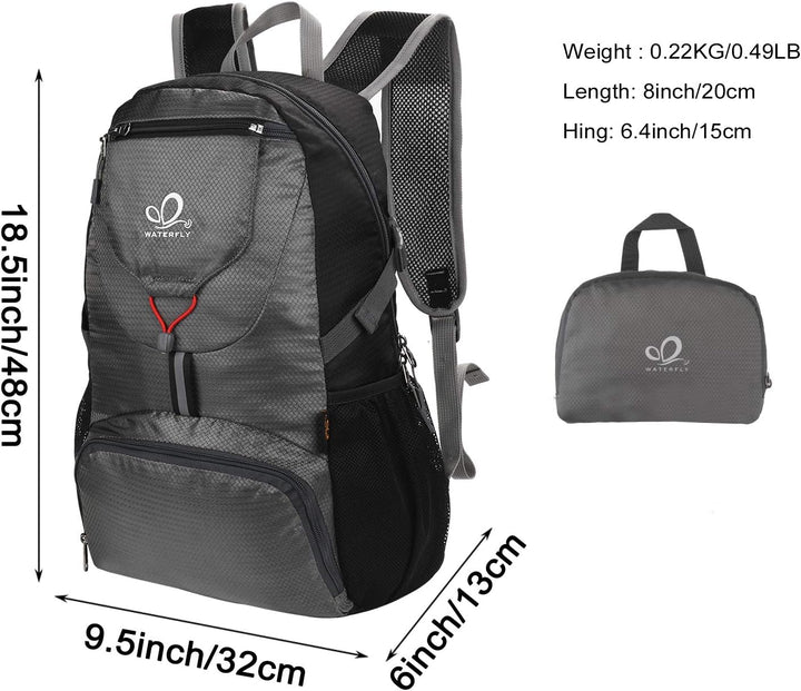 WATERFLY Ultraleicht Faltbar Klein Rucksack: 20L Leicht Packable Wanderrucksack Tagesrucksack Trekki
