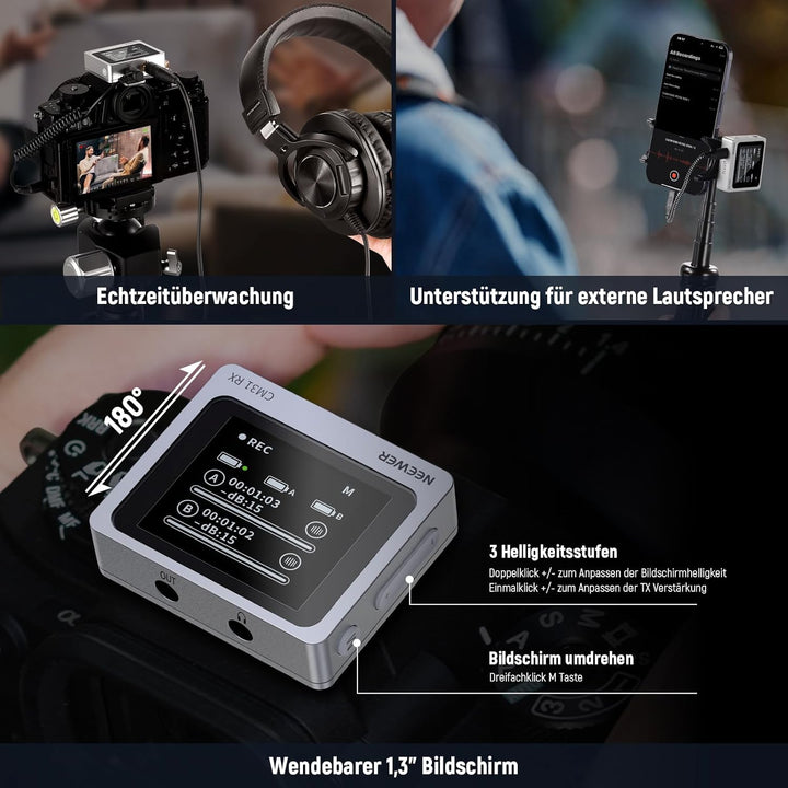 NEEWER CM31 Kabelloses Lavalier Mikrofon mit 8GB Speicher 24H Batterie 14H Aufnahme 820ft Reichweite