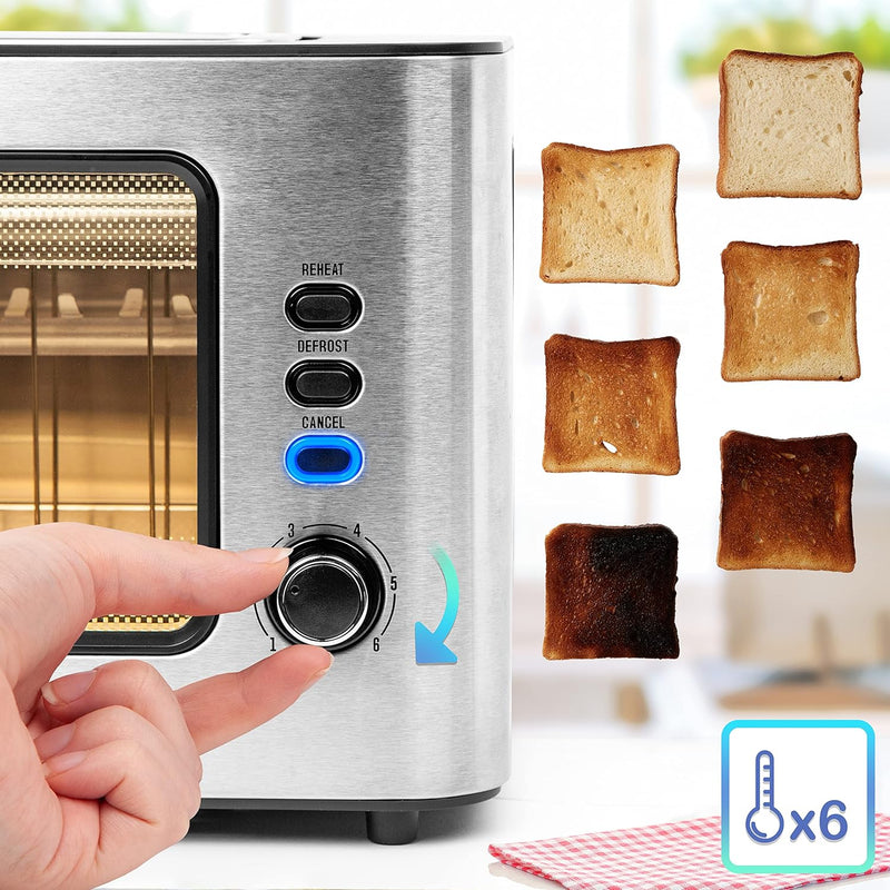 Duronic TB10 Toaster, Automatischer Toaster mit Fenster und grossem Toastschlitz, Gebürsteter Edelst