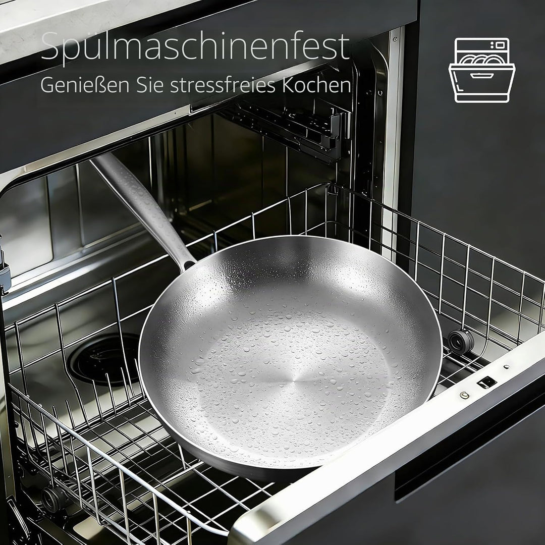Inqibee Edelstahlpfanne Bratpfanne Unbeschichtet 26 cm ohne Deckel | Kleine Pfanne Edelstahl, Stainl