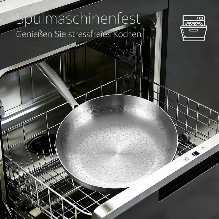 Inqibee Edelstahlpfanne Bratpfanne Unbeschichtet 26 cm ohne Deckel | Kleine Pfanne Edelstahl, Stainl
