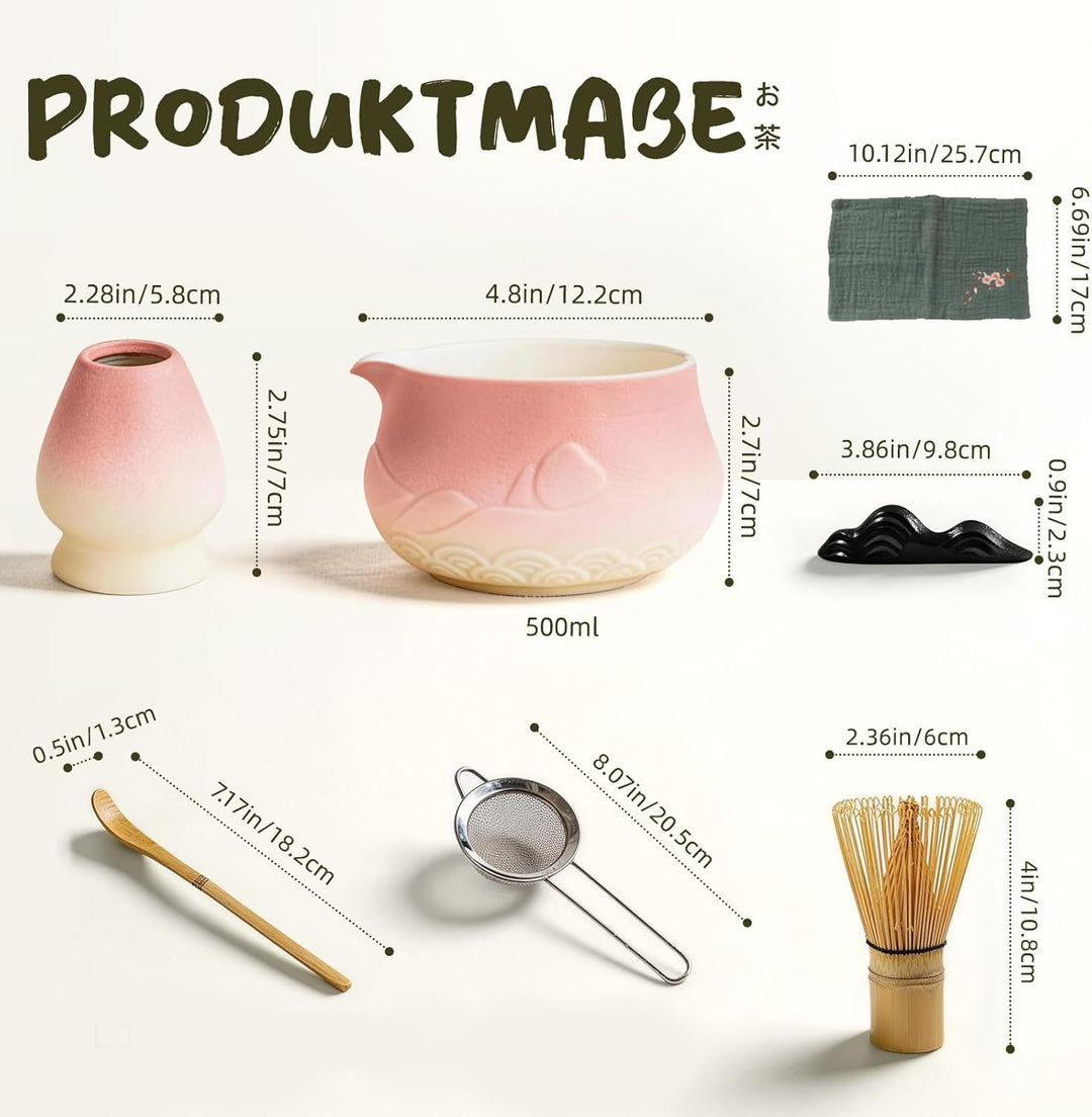 Matcha Set 7-teilig | Premium Tee-Zeremonie Set mit Matcha-Schale, Bambus-Chasen (100+ Spitzen), Hal