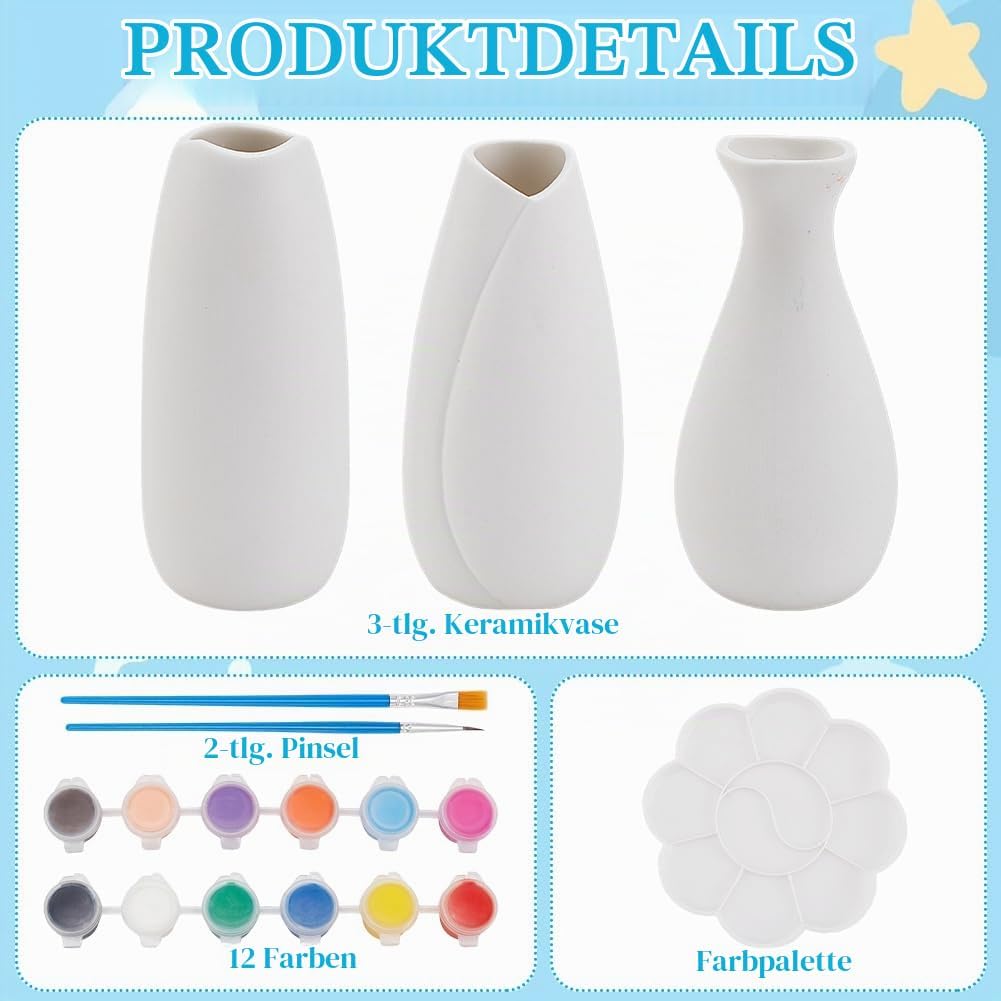 WEBEEDY 3 Grössen Keramik Töpfe Paint Kit Malen Sie Ihre Eigenen keramischen Töpferwaren Farbe Vase