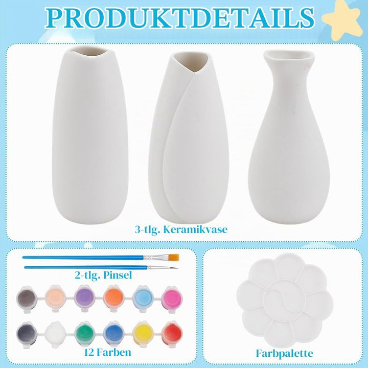 WEBEEDY 3 Grössen Keramik Töpfe Paint Kit Malen Sie Ihre Eigenen keramischen Töpferwaren Farbe Vase