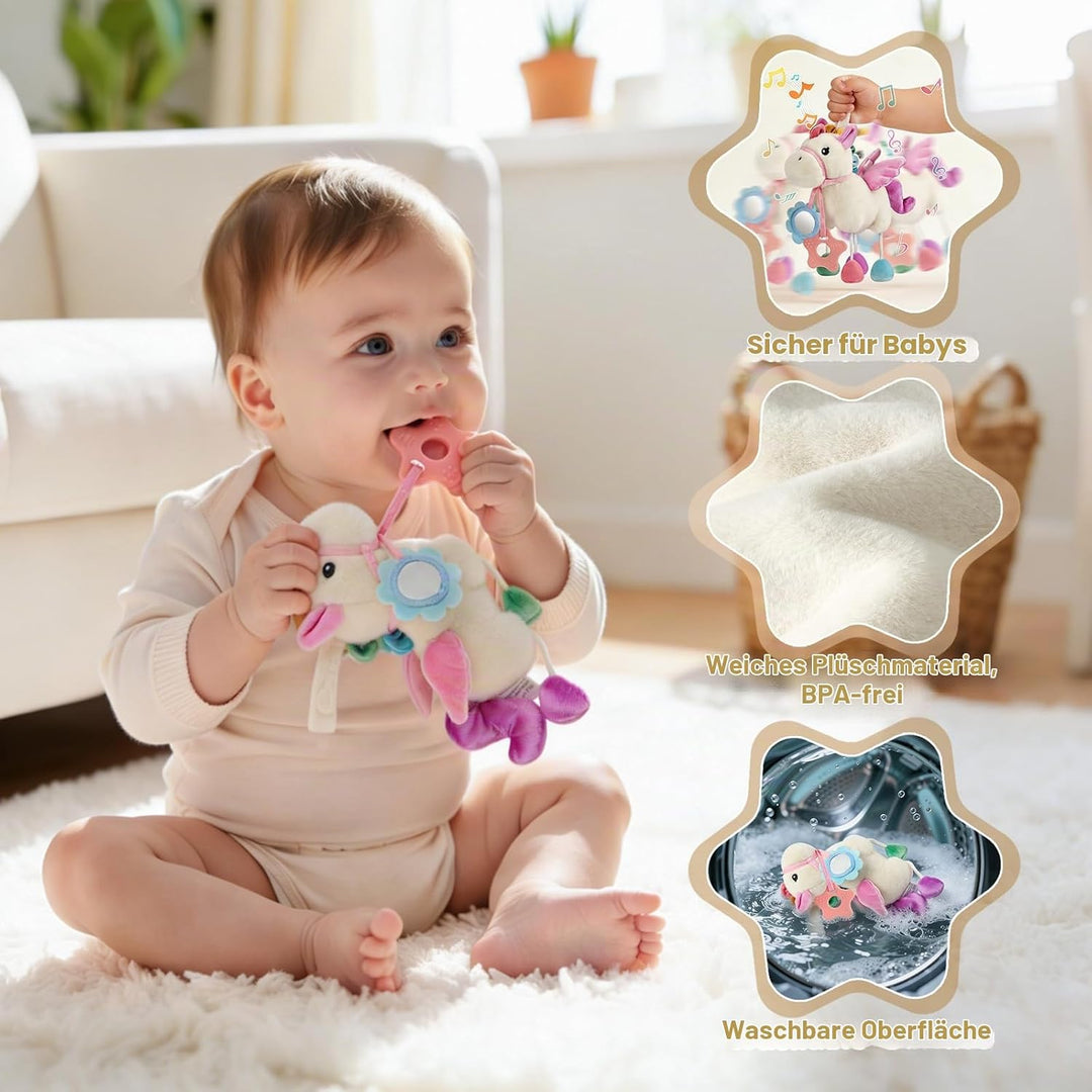 TYRY.HU Baby Spielzeug für Kinderwagen,Rassel Sensory Spielzeug, Knisterfolie, Beissring &amp; Spiegel,