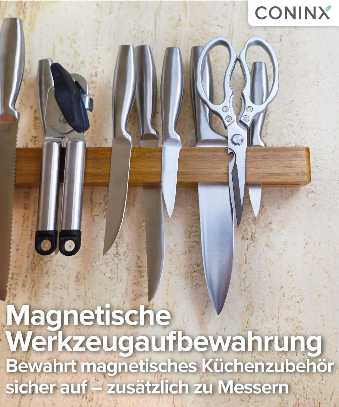Coninx Magnetischer Messerhalter aus Akazienholz – 40 cm Messerleiste zur Wandmontage mit Schrauben