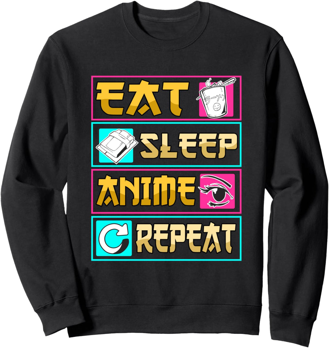 Lustig Otaku Manga Eat Sleep Anime Repeat Spruch Sweatshirt