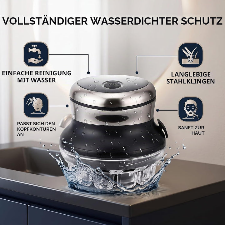 lyrlody Elektrischer Rotationsrasierer, Stahl, Wasserdicht, Elektrischer Kopfhaarrasierer, Wiederauf
