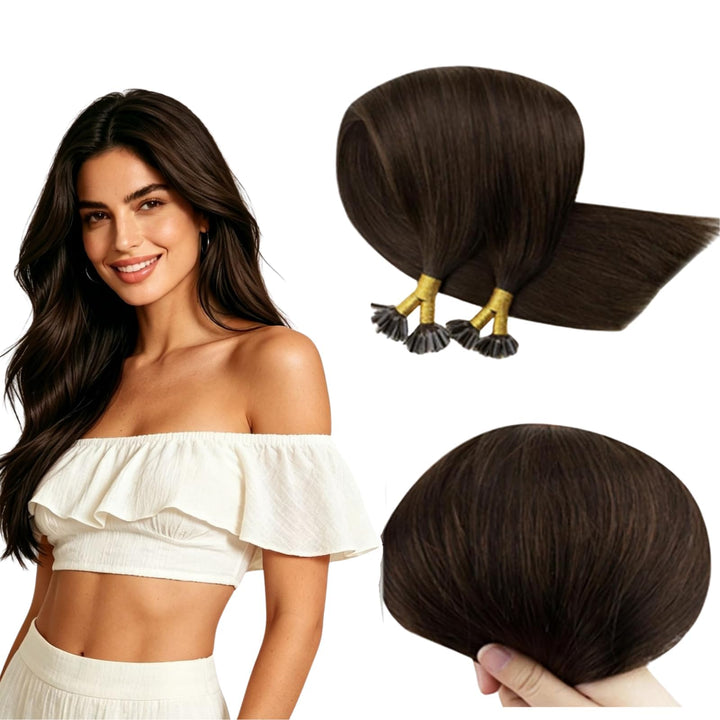 RUNATURE Extensions Echthaar Bondings Braun 30cm 50strähne Unsichtbare Bondings Extensions Echthaar
