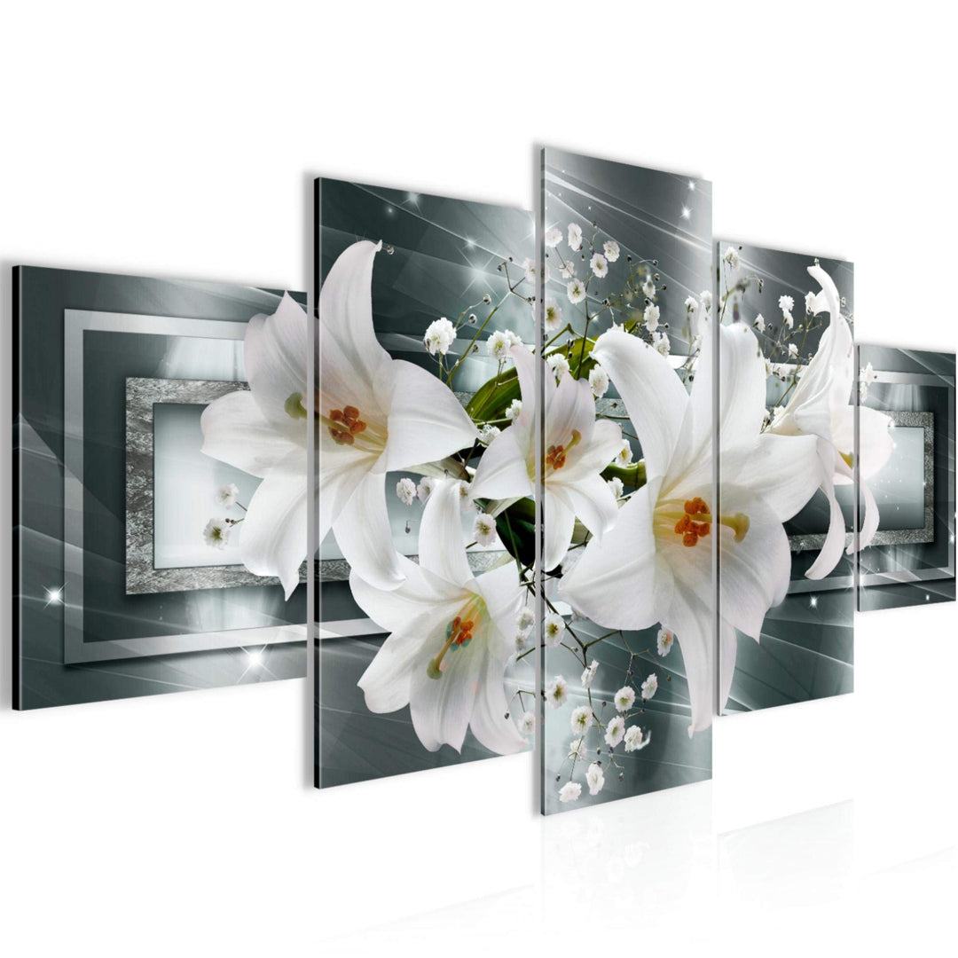 Runa Art Wandbilder Blumen Lilien 5 Teilig Bild auf Vlies Leinwand Deko Wohnzimmer Abstrakt Grau Grü