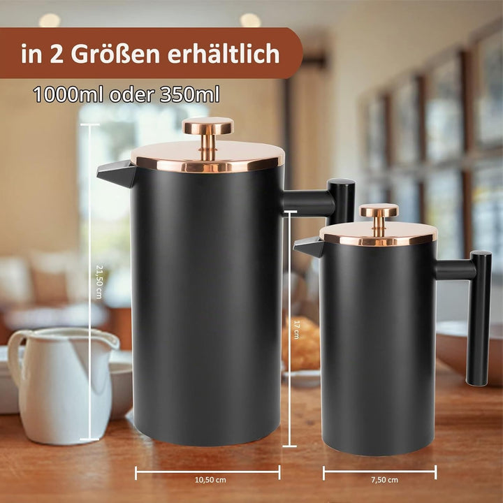MaxMiuly Kaffeebereiter French Press 0,35 Liter Klein Kaffeezubereiter Doppelwandig Edelstahl Franzö