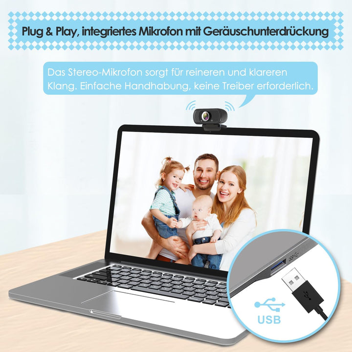 ToLuLu Webcam HD 1080p Webkamera, USB PC Computer Webcam mit Mikrofon, Laptop Desktop Full HD Kamera