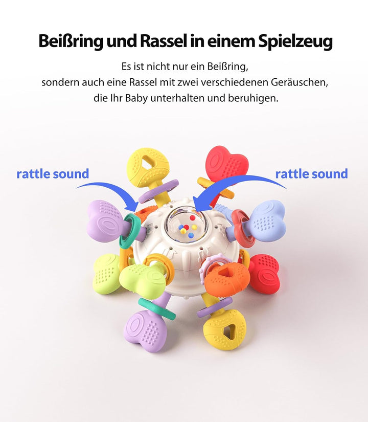 Infinno Baby Greifball & Rassel,BPA-freies Silikon Beissring-Spielzeug für 0-12 Monate, Multifunktio