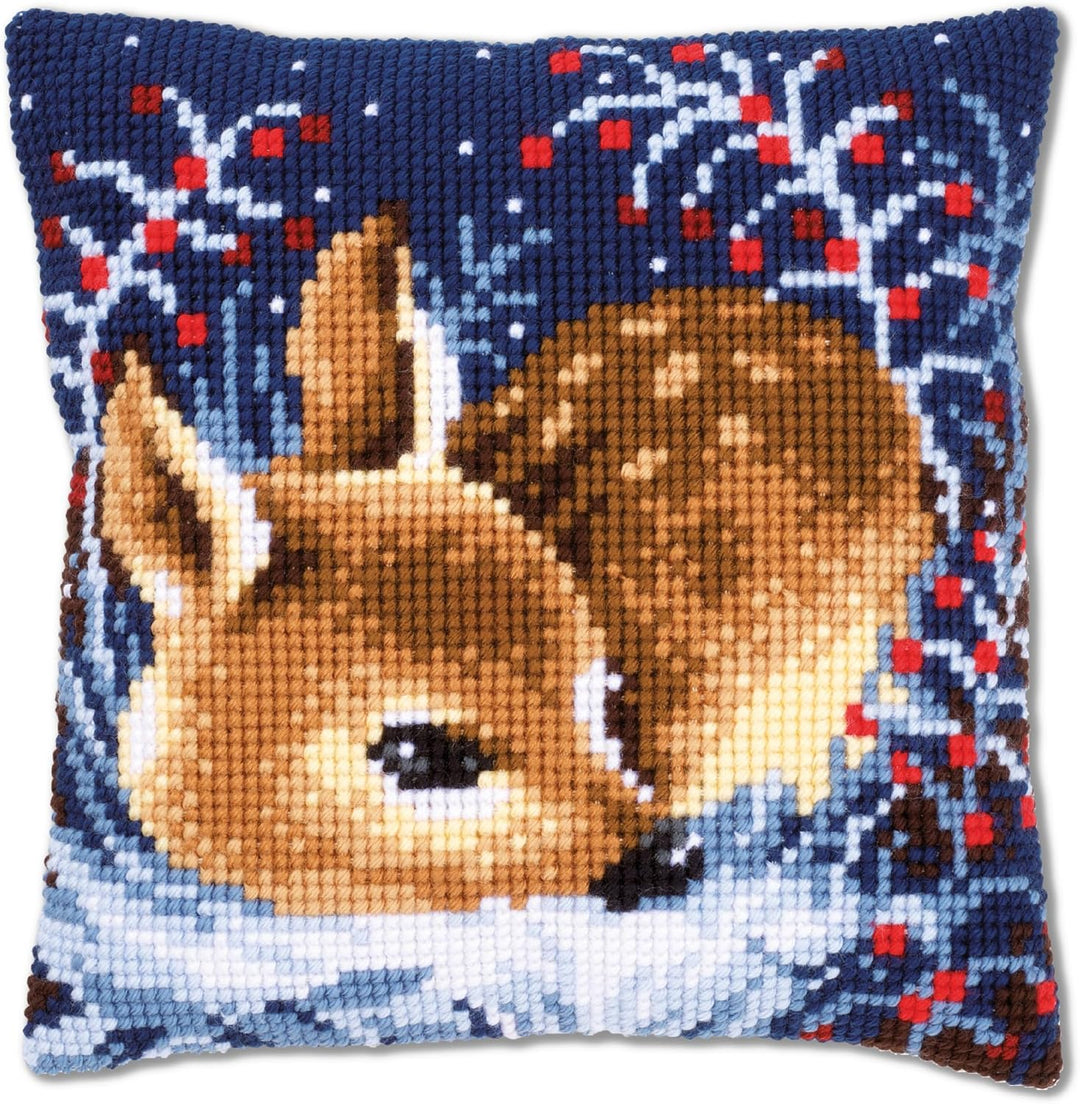 Vervaco Kreuzstichkissen Schlafendes Rehkitz Kreuzstichpackung, Stramin, Weiss, 40 x 40 x 0,3 cm