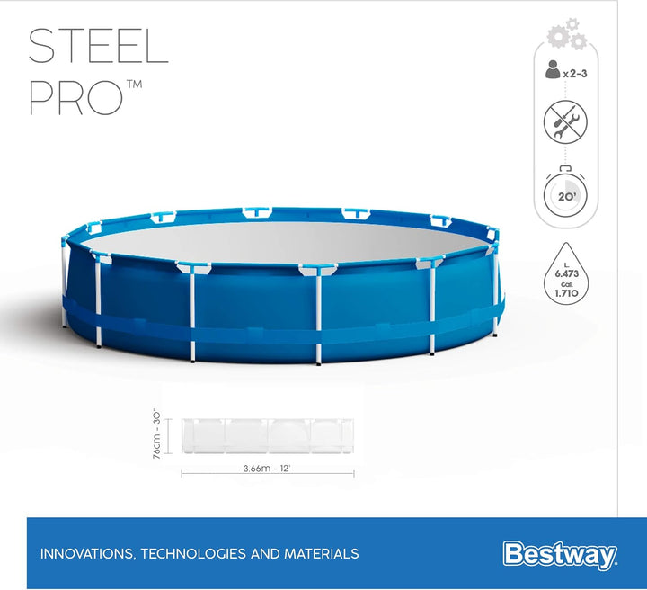 Bestway Steel Pro Frame Pool Set, rund, mit Filterpumpe 366 x 76 cm, 56681, Blau, Ø 366 x 76 cm