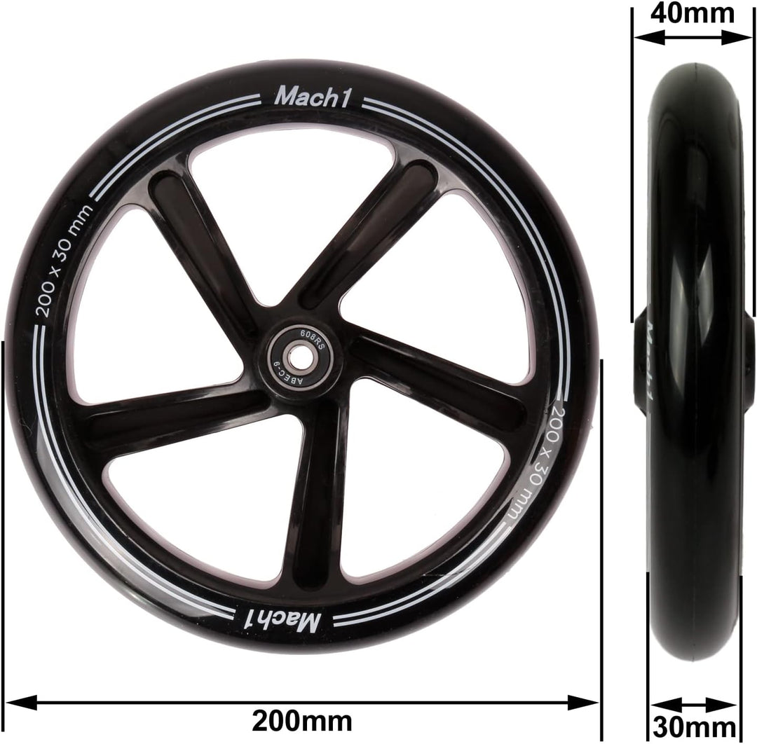 2 Stück 200x30mm Mach1 Kickscooter Rollen-Set inklusive Kugellager + Spacer - Cityroller Ersatz Reif
