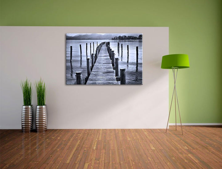 Pixxprint Langer Holzsteg ins Meer als Leinwandbild/Grösse: 100x70 cm/Wandbild/Kunstdruck/fertig bes