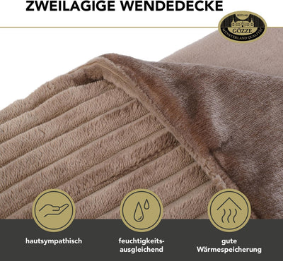 Gözze - Kuschelweiche Wohndecke in Cord Optik, 1620g/Stück, 150 x 200 cm - Taupe, Taupe
