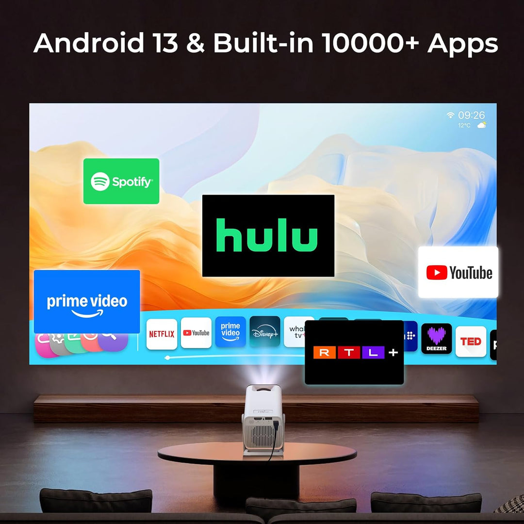 [Kompatibel with Netflix] Mini Beamer 1080P 4K Unterstützung Auto Keystone Android 13 OS Smart Proje