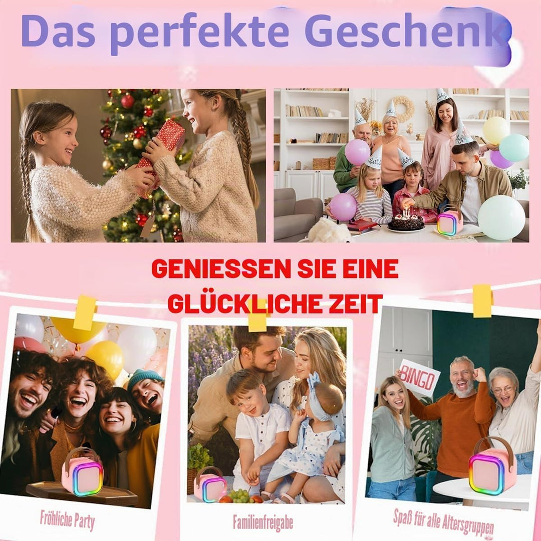 Karaoke Maschine für Kinder mit 2 Bluetooth Mikrofonen,Tragbare Kinder Karaoke-Lautsprecher,Mini Blu