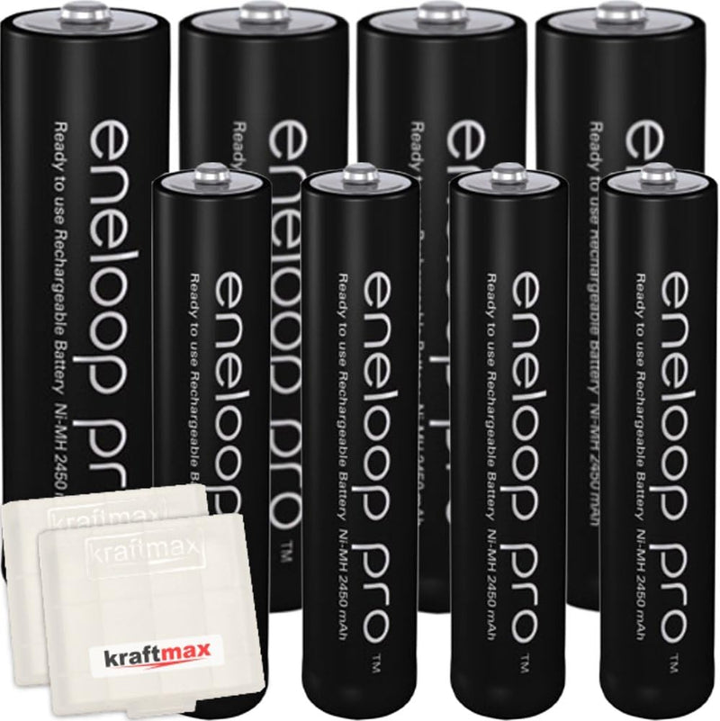 kraftmax 8er-Pack Panasonic Eneloop PRO XX Akkus - 4X Mignon AA + 4X Micro AAA - Neueste Generation