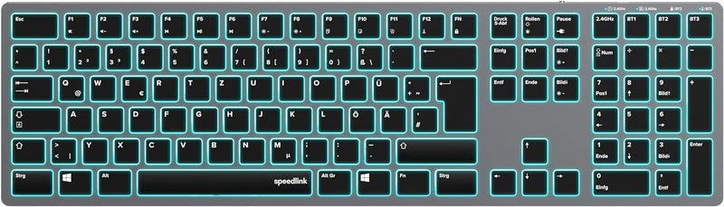 SPEEDLINK LEVIA Keyboard – Bluetooth Tastatur kabellos, aufladbar, Aluminium-Gehäuse, USB-Wireless u